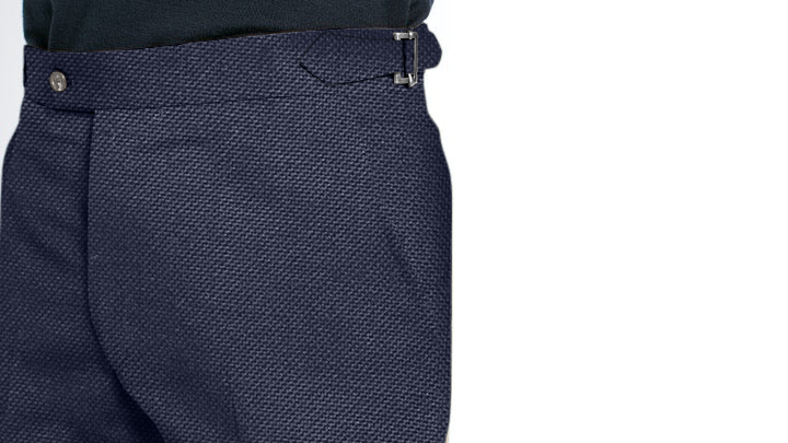 Super 130s Hopsack Water Resistant Wool Dress Trouser, Navy